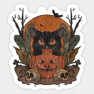 Vintage Halloween Spooky Black Cat Sticker